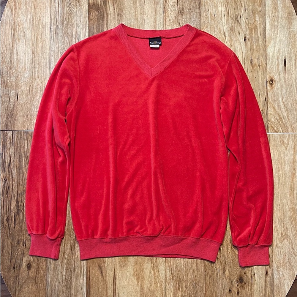 Red Vintage Velour V-Neck Sweatshirt
